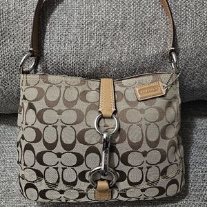 Coach Brown and Tan Signature Shoulder Bag